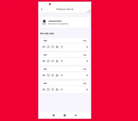 Chọn số điện thoại hoặc email muốn xóa quyền truy cập camera